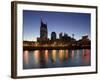 Buildings Lit Up at Dusk at the Waterfront, Cumberland River, Bell South Tower, Nashville-null-Framed Photographic Print