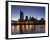 Buildings Lit Up at Dusk at the Waterfront, Cumberland River, Bell South Tower, Nashville-null-Framed Photographic Print