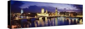 Buildings Lit Up at Dusk, Big Ben, Houses of Parliament, London, England-null-Stretched Canvas