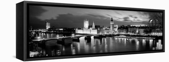 Buildings Lit Up at Dusk, Big Ben, Houses of Parliament, London, England-null-Framed Stretched Canvas