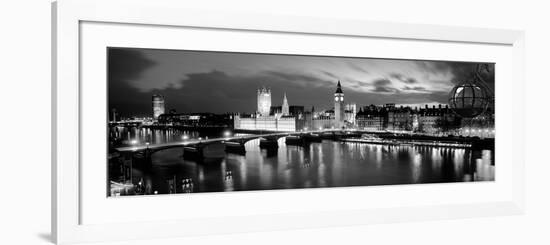 Buildings Lit Up at Dusk, Big Ben, Houses of Parliament, London, England-null-Framed Photographic Print