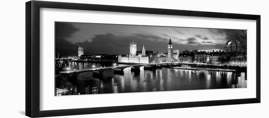 Buildings Lit Up at Dusk, Big Ben, Houses of Parliament, London, England-null-Framed Photographic Print