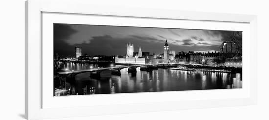 Buildings Lit Up at Dusk, Big Ben, Houses of Parliament, London, England-null-Framed Photographic Print