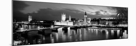 Buildings Lit Up at Dusk, Big Ben, Houses of Parliament, London, England-null-Mounted Photographic Print