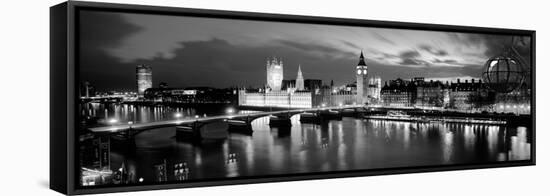 Buildings Lit Up at Dusk, Big Ben, Houses of Parliament, London, England-null-Framed Stretched Canvas