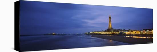 Buildings Lit Up at Dusk, Blackpool Tower, Blackpool, Lancashire, England-null-Stretched Canvas