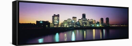 Buildings Lit Up at Dusk, Boston, Suffolk County, Massachusetts, USA-null-Framed Stretched Canvas