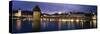 Buildings Lit Up at Dusk, Chapel Bridge, Reuss River, Lucerne, Switzerland-null-Stretched Canvas