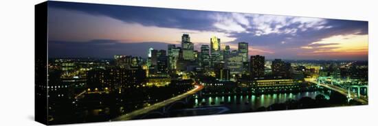 Buildings Lit Up at Dusk, Minneapolis, Minnesota, USA-null-Stretched Canvas