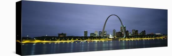 Buildings Lit Up at Dusk, Mississippi River, St. Louis, Missouri, USA-null-Stretched Canvas