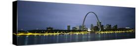 Buildings Lit Up at Dusk, Mississippi River, St. Louis, Missouri, USA-null-Stretched Canvas
