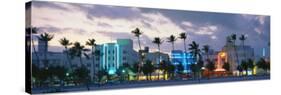 Buildings Lit Up at Dusk, Ocean Drive, Miami Beach, Florida, USA-null-Stretched Canvas