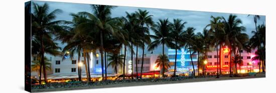 Buildings Lit Up at Dusk - Ocean Drive - Miami Beach-Philippe Hugonnard-Stretched Canvas
