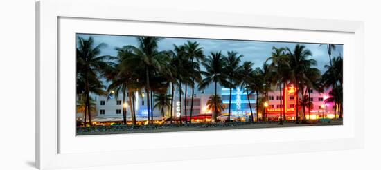 Buildings Lit Up at Dusk - Ocean Drive - Miami Beach-Philippe Hugonnard-Framed Photographic Print