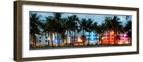 Buildings Lit Up at Dusk - Ocean Drive - Miami Beach-Philippe Hugonnard-Framed Photographic Print