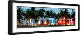 Buildings Lit Up at Dusk - Ocean Drive - Miami Beach-Philippe Hugonnard-Framed Photographic Print