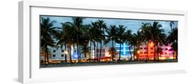 Buildings Lit Up at Dusk - Ocean Drive - Miami Beach-Philippe Hugonnard-Framed Photographic Print