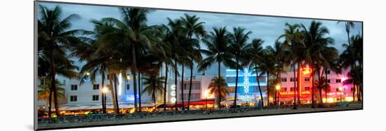 Buildings Lit Up at Dusk - Ocean Drive - Miami Beach-Philippe Hugonnard-Mounted Photographic Print