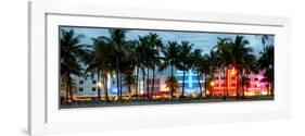 Buildings Lit Up at Dusk - Ocean Drive - Miami Beach-Philippe Hugonnard-Framed Premium Photographic Print