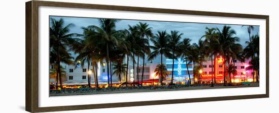 Buildings Lit Up at Dusk - Ocean Drive - Miami Beach-Philippe Hugonnard-Framed Premium Photographic Print