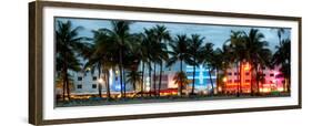 Buildings Lit Up at Dusk - Ocean Drive - Miami Beach-Philippe Hugonnard-Framed Premium Photographic Print