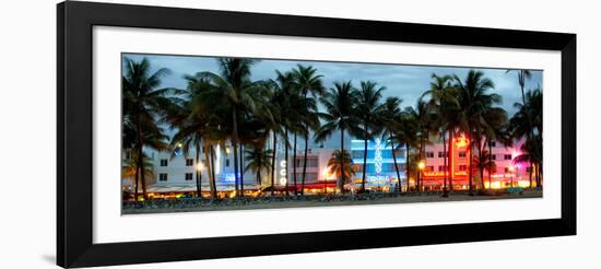 Buildings Lit Up at Dusk - Ocean Drive - Miami Beach-Philippe Hugonnard-Framed Premium Photographic Print