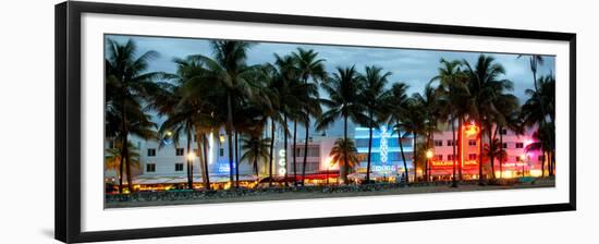 Buildings Lit Up at Dusk - Ocean Drive - Miami Beach-Philippe Hugonnard-Framed Premium Photographic Print