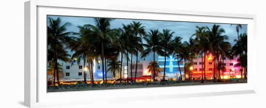Buildings Lit Up at Dusk - Ocean Drive - Miami Beach-Philippe Hugonnard-Framed Premium Photographic Print