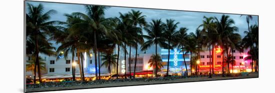 Buildings Lit Up at Dusk - Ocean Drive - Miami Beach-Philippe Hugonnard-Mounted Premium Photographic Print