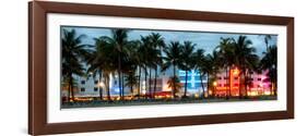 Buildings Lit Up at Dusk - Ocean Drive - Miami Beach-Philippe Hugonnard-Framed Premium Photographic Print