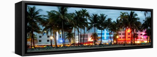 Buildings Lit Up at Dusk - Ocean Drive - Miami Beach-Philippe Hugonnard-Framed Stretched Canvas