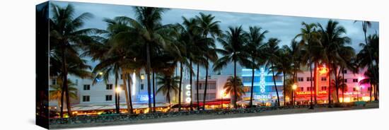 Buildings Lit Up at Dusk - Ocean Drive - Miami Beach-Philippe Hugonnard-Stretched Canvas