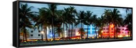 Buildings Lit Up at Dusk - Ocean Drive - Miami Beach-Philippe Hugonnard-Framed Stretched Canvas
