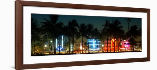 Buildings Lit Up at Dusk of Ocean Drive - Miami Beach - Florida-Philippe Hugonnard-Framed Photographic Print