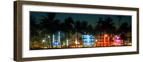 Buildings Lit Up at Dusk of Ocean Drive - Miami Beach - Florida-Philippe Hugonnard-Framed Photographic Print