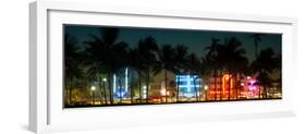 Buildings Lit Up at Dusk of Ocean Drive - Miami Beach - Florida-Philippe Hugonnard-Framed Photographic Print