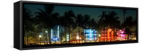 Buildings Lit Up at Dusk of Ocean Drive - Miami Beach - Florida-Philippe Hugonnard-Framed Stretched Canvas