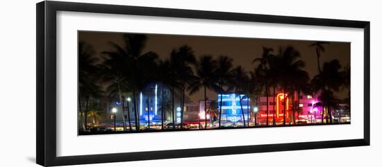 Buildings Lit Up at Dusk of Ocean Drive - Miami Beach - Florida-Philippe Hugonnard-Framed Photographic Print