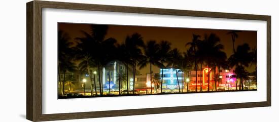 Buildings Lit Up at Dusk of Ocean Drive - Miami Beach - Florida-Philippe Hugonnard-Framed Photographic Print