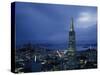 Buildings Lit Up at Dusk, Transamerica Pyramid, Coit Tower, San Francisco, California, USA-null-Stretched Canvas