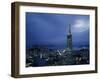 Buildings Lit Up at Dusk, Transamerica Pyramid, Coit Tower, San Francisco, California, USA-null-Framed Photographic Print