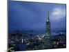 Buildings Lit Up at Dusk, Transamerica Pyramid, Coit Tower, San Francisco, California, USA-null-Mounted Photographic Print