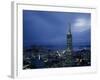 Buildings Lit Up at Dusk, Transamerica Pyramid, Coit Tower, San Francisco, California, USA-null-Framed Photographic Print