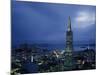 Buildings Lit Up at Dusk, Transamerica Pyramid, Coit Tower, San Francisco, California, USA-null-Mounted Photographic Print