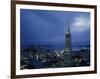 Buildings Lit Up at Dusk, Transamerica Pyramid, Coit Tower, San Francisco, California, USA-null-Framed Photographic Print