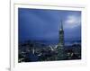 Buildings Lit Up at Dusk, Transamerica Pyramid, Coit Tower, San Francisco, California, USA-null-Framed Photographic Print