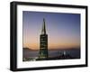 Buildings Lit Up at Dusk, Transamerica Pyramid, Coit Tower, San Francisco, California, USA-null-Framed Photographic Print