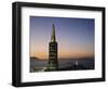 Buildings Lit Up at Dusk, Transamerica Pyramid, Coit Tower, San Francisco, California, USA-null-Framed Photographic Print