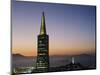 Buildings Lit Up at Dusk, Transamerica Pyramid, Coit Tower, San Francisco, California, USA-null-Mounted Photographic Print