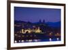 Buildings lit up at Miramar Park at dusk, San Sebastian, Guipuzcoa Province, Basque Country Regi...-null-Framed Photographic Print